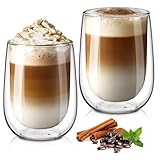 glastal 350ml Doppelwandige Latte Macchiato Gläser Set Borosilikatglas Kaffeetassen Glas 2er Set Kaffeeglas Teegläser für Cappuccino,Latte,Tee,EIS,Eistee,Iced Americano,Milch,Saft,Bier