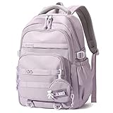 Amythe Schulrucksack Mädchen Teenager, Wasserdicht Daypack, Leichter Schulranzen Mädchen mit Großem Fassungsvermögen Modisch Rucksack für Schule oder Reisen - Lila