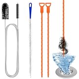 Redamancy 4 Stück Abflussreiniger Spirale,Doppelkopf-Rohrreinigungsbürste Edelstahl-Kanalreiniger,Abflussreiniger Sticks, Abfluss Bürste,Flexible Reinigungsbürste für den Abfluss in Küche und Dusche