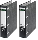 Leitz Standard-Doppelordner mit zwei Mechaniken, Wolkenmarmor-Papier, 100% recycelter Karton, Schwarz, 10920000 (Packung mit 2)