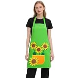 Alaoo Gärtnerschürze, DIY Gartenschürze Kostüm, Grün Gärtnerin Kostüm mit Sonnenblumen- und Wiese Applikationen, Unisex Design für Karneval und Mottopartys (Erwachsene)
