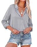 NONSAR Bluse Damen Elegant Lange Ärmel Hemdbluse mit Stehkragen Büroblusen Lässige Oberteile(9352M,Grau)