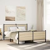 HaoChrymec Metallbett ohne Matratze, Stahlrahmen, Sonoma-Eiche Design, Robustes Kopf- und Fußteil, schlafsofa, einzelbett, Für Schlafzimmer, 140x190 cm