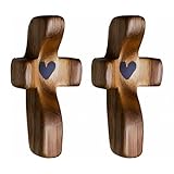 Tiardey 2 Stück Holzkreuze, handgehaltenes Schutzkreuz aus Holz, Jesus-Kreuz aus Holz in Herzform zum Stressabbau, Mein Herz ermutigt Geschenke, Daumenkreuz zum Gebet