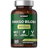 Ginkgo Biloba 6000 mg pro tablette | 1 Jahr Vorrat - 365 Vegane Tabletten | Hochdosiert | Premium Qualität Gingko | Natürlich | 50:1 Extrakt | von Horbaach