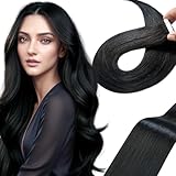LieblichWelle Tape Extensions Echthaar Tiefschwarz 35cm, 20Stück, 40g/Packung, Salon-Klasse Qualität, Einfaches und Angenehmes Tragen für Junge Frauen (Tiefschwarz, 35 cm)