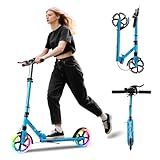 Welmotive Aluminium Cityroller klappbar höhenverstellbar mit Ständer & LED Rädern – Scooter für Kinder & Erwachsene bis 100 kg – Stabiler Tretroller Blau