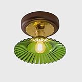 ZXDTVFGN Halb einbaubare Deckenleuchte aus Messing für modernen Flur, Retro-Lampe aus Walnussholz mit Lampenschirm aus grünem Glas, Beleuchtung für die Küche, Nordische Nähe der Veranda, E27