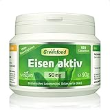 Eisen aktiv, 50 mg, extra hochdosiert, 180 Tabletten, hohe Verfügbarkeit, hervorragende Verträglichkeit, vegan – wichtig für Blutbildung, Energie und Immunsystem. OHNE künstliche Zusätze.