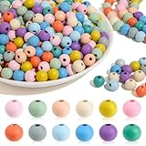 I LOVE MOM Holzperlen zum Auffädeln 300 Stück Runde Holzperlen Bunt, Holzperlen Groß 10 mm Holzkugeln mit Loch Holzperlen Kinder für DIY Schmuckherstellung Armbänder Halsketten (10mm Matte)