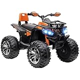 HOMCOM Elektro Quad für Kinder, 12V 10Ah Kinder Quad mit Vorwärts-, Rückwärtsfunktion, 2 Motor, USB-Anschluss, MP3-Musikplayer, Kinderfahrzeug mit Scheinwerfer 3-8 km/h, für 3-5 Jahre, Orange