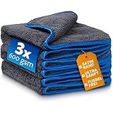 Carbigo® 3X Profi Mikrofasertücher Autopflege - Extrem saugstark & lackschonend Dank weicher Mikrofaser - Ideales Auto Trockentuch zur Reinigung von Auto & Motorrad – 600 GSM Microfasertuch 40x40cm