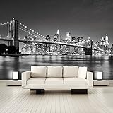 murimage Fototapete New York 3D 366 x 254 cm inklusive Kleister Manhattan Skyline City USA Brooklyn Bridge schwarz weiß