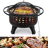 Feuerschale, Feuerstelle Garten, Feuerkorb, inkl. Funkenschutz, Grillrost (Ø 57 cm) , Verbrühungsschutz Außenring & Schürhaken, Feuerschalen für den Garten,Feuerstelle Für Heizung/BBQ, 79*79*57cm