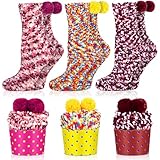 Vleuexe Geschenk für Frauen Kuschelsocken Damen,Weihnachtssocken,Winter Warme Cupcake Flauschige Socken (3, EU Schuhgrößensystem, Erwachsene, Damen, Numerisch (von/bis), M, 36, 42)