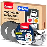GAUDER Magnetband im Spender - Selbstklebender Magnetstreifen - Zuschneidbare Magnetbandrolle zum Befestigen von leichten Gegenständen auf Metallflächen (6 m x 19 mm + 2 Nachfüllrollen)
