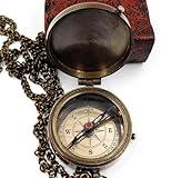 KHUMYAYAD Taschenkompass aus Messing, handgefertigt, voll funktionsfähig, antiker nautischer Kompass, gravierbarer Kompass, Steampunk-Kompass mit Lederetui.