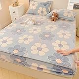 Spannbettlaken Bettlaken, Blumen Samt Bettwaren Spannbettlaken Grau-Blau Beige, MatratzenüBerzug, Stil 3 | 120x200cm, mit 1 Kissenbezügen