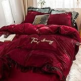 Doppelbett Bettbezugset, Winter doppelseitig Verdickung Plus Schneidbettwäsche Flanell Große Bettwäsche unten, Set Kissenbezug Hochzeitsgeschenk (Color : K, Size : 2.0m Bed(4pcs))