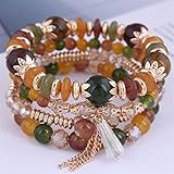 CCXXYGWJ Armbänder Korea Trendy Fashion Green Crystal Stone Armbänder für Frauen Goldfarbe Quaste Ketten Bettelarmband Femme Perlen Schmuck (Metal Color : Color 6)
