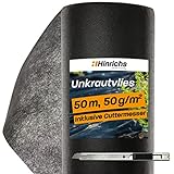 Hinrichs Unkrautvlies 50m - Gartenvlies gegen Unkraut - Unkraut Folie für Garten 50g/m² - Mulchvlies - Unkrautfolie wasserdurchlässig - Schutz vor Maulwürfen - Unkrautflies - Unkrautschutzfolie