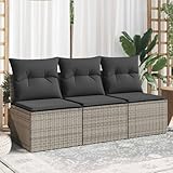QJBSAVVA Gartensofa 3-Sitzer Grau Poly Rattan Outdoor Sofa mit Stauraum und abnehmbaren Kissen Stahlrahmen 165 x 62 x 69 cm Robust und Modern für Balkon Terrasse Garten
