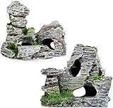 WANGZAIZAI 2 Stück Deko Höhle, Zubehör für Haustier,Fischbecken Dekoration ，Aquarium Harz Höhle Mountain View，Landschaftsgestaltung von Fischbecken 11 x 9 x 11 cm, 10 x 5,5 x 10 cm.