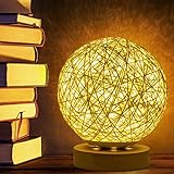 Gohytal LED Nachttischlampe, Beige Sphärische Kugellampe, Dimmbar Nachtlichter, Holz Rattan LED Tischlampe mit USB-Kabel, Monochrome Atmosphäre Nachtlicht für Schlafzimmer