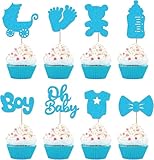 32 Stück Boy Cupcake Deko für Baby Party Dekoration Junge Babyparty Junge, Baby Shower Decor By für Muffin Deko, Boy Cupcake Topper Baby Shower Junge Cupcake Toppers Party Picks für Cupcakes