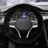 JKITNHJOT Winter Lenkradbezug, 37-39cm Universal Auto Lenkradabdeckung, Plüsch Lenkradbezug, Teleskop Lenkrad Lenkradhülle weich bequem Steering Lenkradschoner (Schwarz)