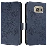 Jiajihua Hülle Kompatibel mit Samsung Galaxy S6 Edge G925F,Kompatibel mit Samsung Galaxy S6 Edge G925F Magnetverschluss Flip Stand Wallet Card Slot Blue