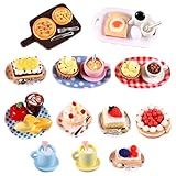 40 Stücke Miniatur Essen und Trinken Mini Küche Kleine Puppenzubehör Spielgeschirr Küchenspielzeug Mini Food Puppenhaus Küche Spielharz Mini Essen für Miniküche, Mini Teeparty, DIY Mikrolandschaft