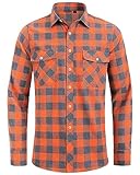 J.VER Herren Hemd Kariertes Trachtenhemd Männer Freizeithemd Baumwolle Regular Fit Wanderhemd mit Brusttasche,Orange Grau,XXL