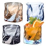 BAIFULAI Gläser Set 4er 200ml, Unregelmäßiges Kristall Whiskeygläser, Vintage Glasses - Trinkgläser Kaffeegläser für Eiskaffeegläser Cocktailgläser Wasser Tee Kaffee Saft, 4 Farben