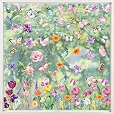 KIKISML Fensterbilder Frühling Selbstklebend 9 Blätter, Fenstersticker Frühling mit Schmetterling Blumen, Frühling Sommer Fensterdeko, Frühling Fensteraufkleber Wiederverwendbare für Kinderzimmer