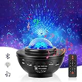 Double Beauty LED Projektor Sternenhimmel 3 in 1 Galaxy Light Sternenlicht Stern Projektor mit Bluetooth Lautsprecher/Starry Stern/360°Drehen Ozeanwellen für Kinder Erwachsene, Party Geburtztag