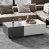 Couchtisch mit Stauraum – Moderner Wohnzimmertisch mit 2 Schubladen, rechteckiger Kaffeetisch, griffsloses Design, ideal für Wohnzimmer, 100 x 50 x 30 cm, zweifarbig.