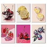 WIKOGDFE Malen Nach Zahlen Erwachsene,6 Stück Malen nach Zahlen Obst-Set,DIY handgemaltes Ölgemälde mit Pinseln und Acrylfarben Handgemalt Ölgemälde Leinwand für Home Décor(A, mit Rahmen)