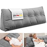 ELONEO Rückenkissen, Keilkissen für Bett und Sofa geeignet, dreieckiges Lesekissen, Kissen mit abnehmbarem und waschbarem Bezug, mit praktischem Seitenfach, 140 cm breit