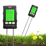 6 in 1 Bodenmessgerät, 90° Drehbarer Bodentester, Bodentester Feuchtigkeitsmesser, Digitales Boden pH Tester mit Temperatur/Luftfeuchtigkeit, LCD Display Bodenfeuchtemessgerät für Pflanzenerde, Garten