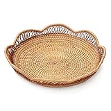 RT&BS Rattan-Obstkorb zum Servieren, handgewebter Brotkorb, Aufbewahrungsschale für Brot, Snacks, Süßigkeiten, kleine Gegenstände (22,9 cm D x 5,1 cm H)