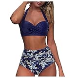 MIN Ying Badeanzug mit hoher Taille, Vintage, Damen, Bikini, Bademoden, Push-Up, Halter, Badeanzug, 2-teilig, Bandage mit Triangel-Bikiniunterteil, Kleidung, Damen, Badeanzug, Shorty, Strand,