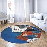 Femme Assise En Costume Rouge Sur Fond Bleu Runde Teppiche Bunter waschbarer Rutschfester Kreisteppich für Wohnzimmer Büro Bodendekoration 213cm（Runden）