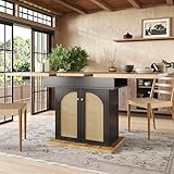 Esstisch Teleskoptisch 110-140×80cm klappbarer Küchentisch für 4-6 Personen Ausziehbarer platzsparender Tisch für Küche und Wohnzimmer mit PE Rattan-Schranktüren