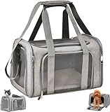 TOFFCAEA Transporttasche für Katze Hund, Hundetransportbox, Faltbare Katzentransportbox, tragbar, 6kg Katzen Hunde Tragebox, für mittelgroße Hunde, Katze (M, Grau) L 43 x B 28 x H 28 cm