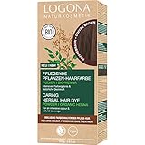 LOGONA Naturkosmetik Pflegende pflanzliche Haarfarbe, Veganes Haarfarbe-Pulver mit Bio-Henna für intensive Farbe und Glanz, Pflanzenhaarfarbe in Kaffeebraun (Braun), 1 x 100g