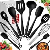 Retoo Silikon Küchenhelfer Set, 10 Stück Kochutensilien Kochgeschirr, Hitzebeständig, BPA-frei, Antihaft mit Ergonomischen Griffen, Spülmaschinengeeignet, Inklusive Aufbewahrungsbox, Schwarz