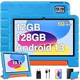 ZIOVO Kinder Tablet 10 Zoll Android 13 mit 12GB RAM+128GB ROM(TF 1TB), 5G WiFi, BT 5.0, Octa-Core 2.0 GHz, 5+8 MP, Kindersicherung, 6000 mAh, Elterliche Kontrolle Tablets mit Eva Case - Blau