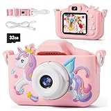 Kinderkamera,FIVAVA Digitalkamera 1080P HD Kinder Kamera mit 32GB Karte,Fotoapparat Kinder für 3-12 Jungen Mädchen Geburtstagsgeschenk Weihnachten Spielzeug Rosa