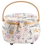 Kobolo Nähkästchen Nähkorb Nähkörbchen Nähkasten - beige schwarz - 26x20x18 cm